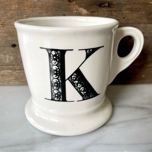 Anthropologie•RETIRED/NWOT•Letter/Initial  “K” Stoneware Mug•14 fl oz Capacity🌼
